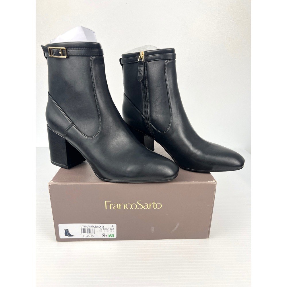 NWT Franco Sarto Tribute Black Heeled Ankle‎ Bootie Square Toe 9.5W L-TRIBUTEBTY